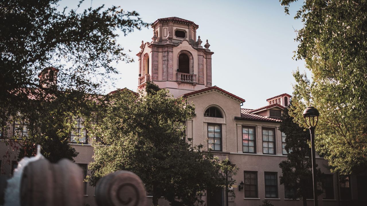 The exterior of Pomona College, a liberal arts college in Claremont, California.