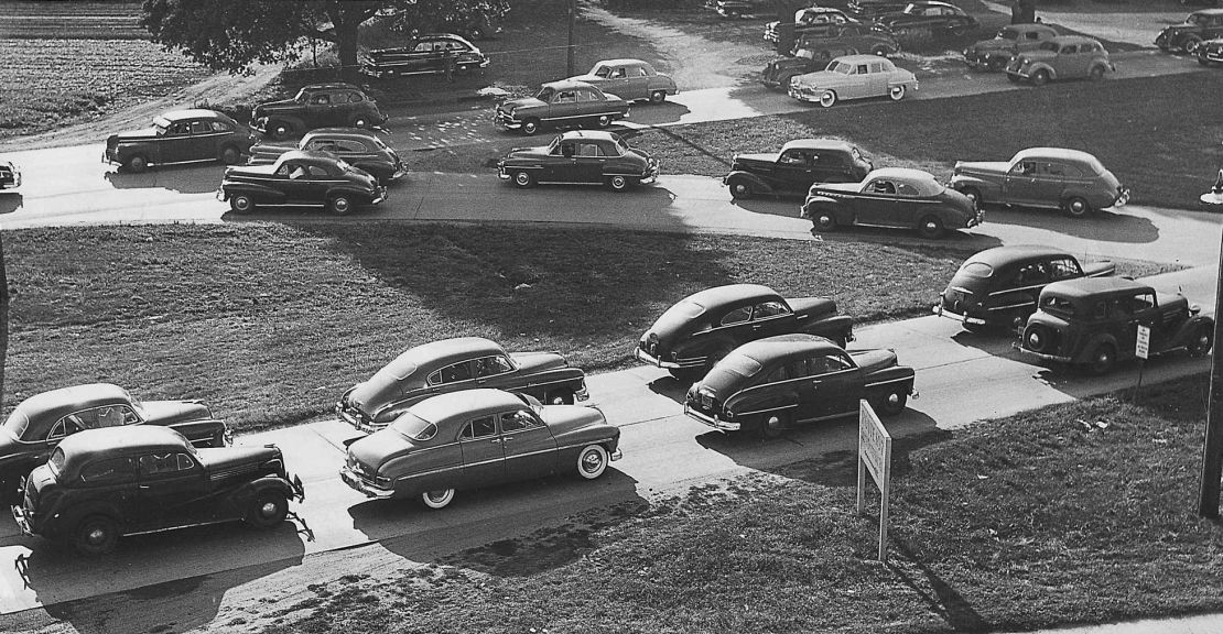 Heavy vehicle traffic on the highway near Levittown, New York on Sept. 28, 1951.